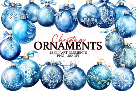 Download Christmas Balls, Blue Watercolor Clipart - Blue Collection