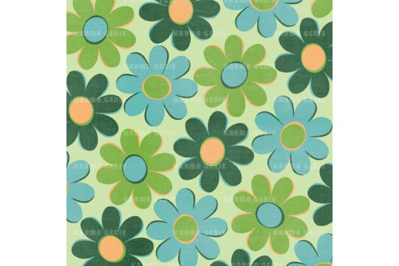 Download Blue &amp; Green Retro Flowers Background - Blue Collection