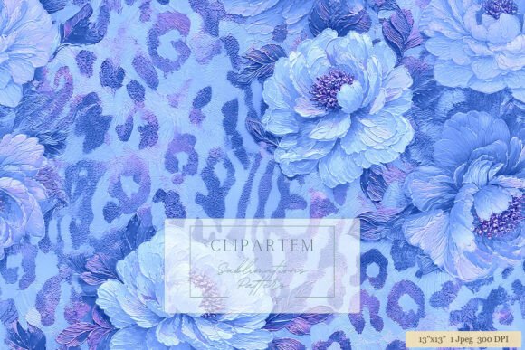Download Violet Blue Leopard Floral Peony Pattern - Blue Collection