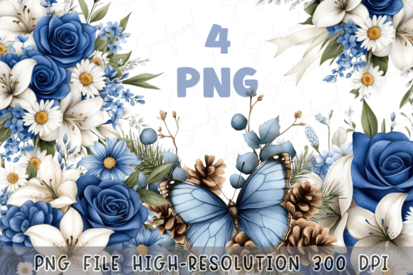 Download Blue Floral Watercolor Flowers Bouquet - Blue Collection