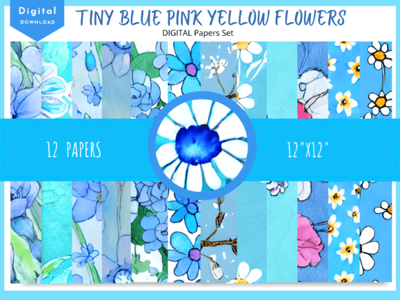 Download Watercolor Small Blue Flower Papers - Blue Collection