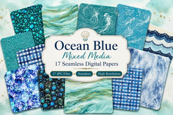 Download Ocean Blue Mixed Media Seamless Digital - Blue Collection