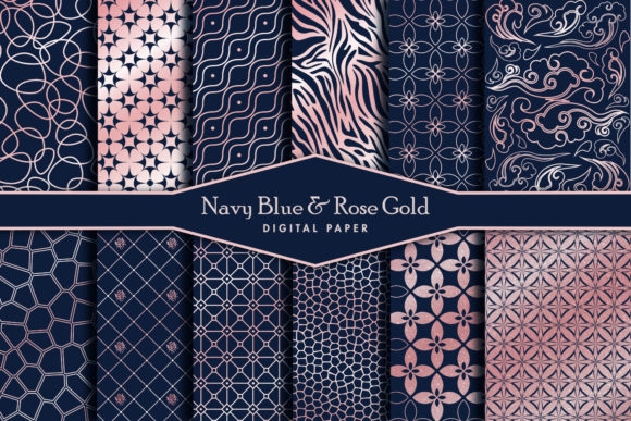 Download Navy Blue and Rose Gold Digital Paper. - Blue Collection