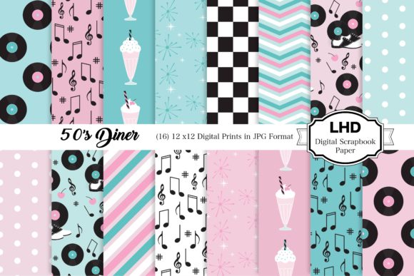 Download 50's Diner Digital Patterns - Pink/Blue - Blue Collection